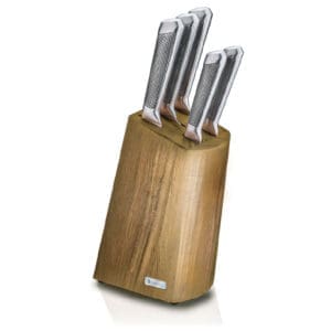Dorsch Hollow Dark 6 pcs stainless-steel knife set in a dark wooden block on a white background