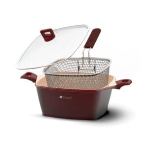 Dorsch frying pot 28cm 7.2L with glass lid and removable frying basket in burgundy color