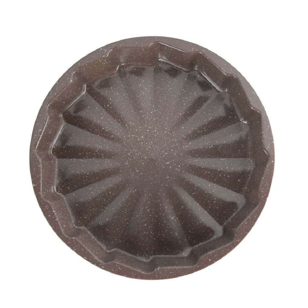 Top view of Dorsch round cake pan 30cm with fluted sides and speckled coating