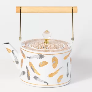 بريق شاي أبيض نقش ريش منظر أمامي سعة 1.5 لتر SK-3986