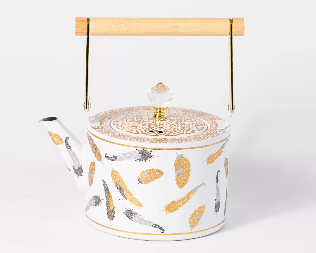 بريق شاي أبيض نقش ريش منظر أمامي سعة 1.5 لتر SK-3986