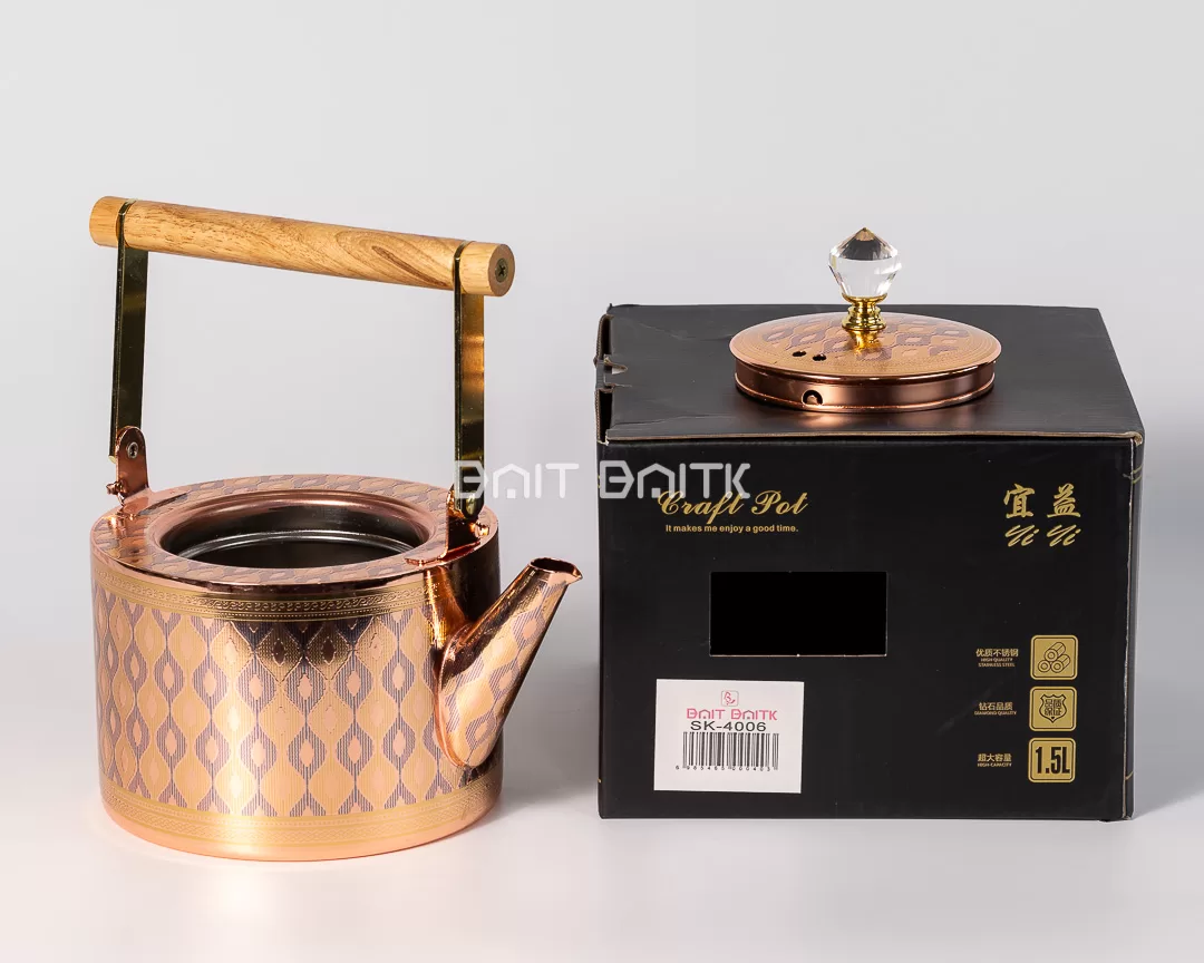إبريق شاي روز غولد بنقشة هندسية مع العلبة سعة 1.5 لتر SK-4006